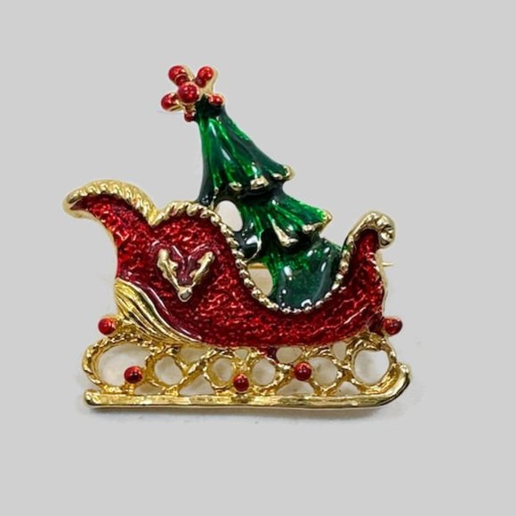 Christmas Jewelry Lot,  Reindeer, Sleight, Tree, Brooch, Enamel, Bracelet,Vintag - Picture 3 of 8